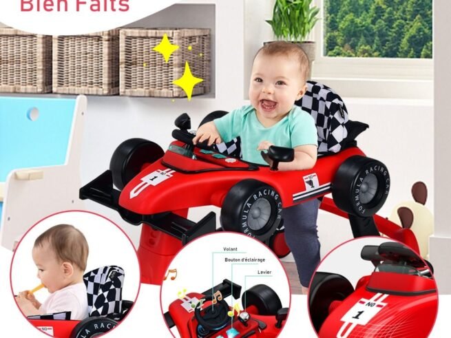 Foldable Baby Walker 4 in 1 Pusher Adjustable Height and Speed Music Box with Light