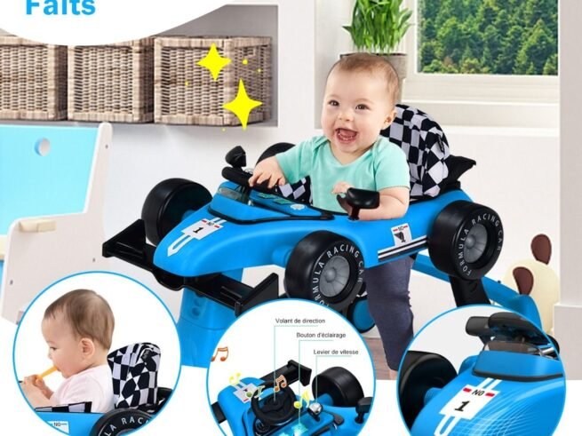 Foldable Baby Walker 4 in 1 Pusher Adjustable Height and Speed Music Box with Light