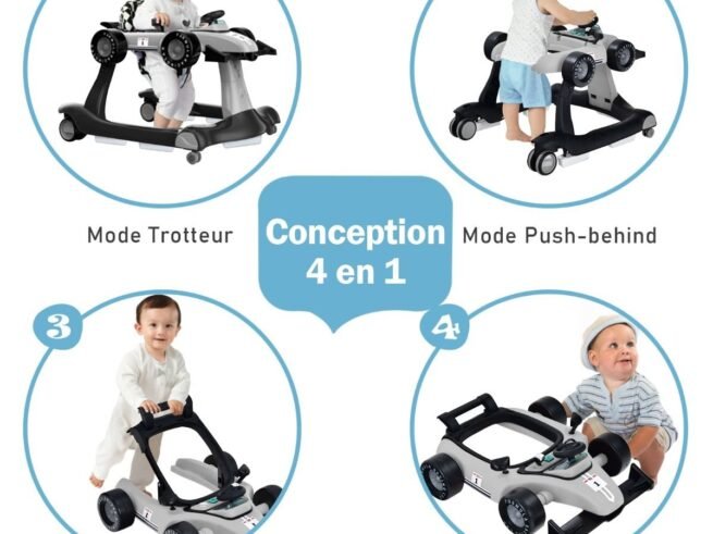 4 in 1 Baby Walker Pusher Foldable Adjustable Height and Speed ​​Music Box