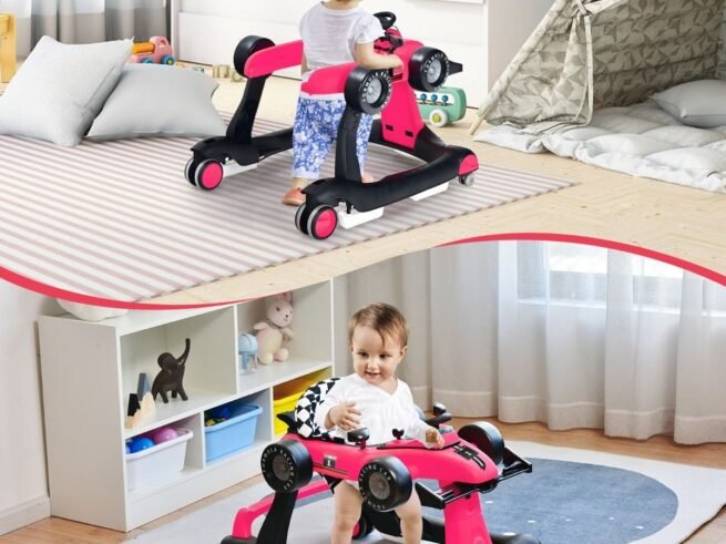 4 in 1 Baby Walker Pusher Foldable Adjustable Height and Speed Music Box