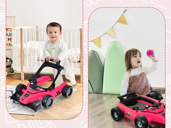 4 in 1 Baby Walker Pusher Foldable Adjustable Height and Speed Music Box