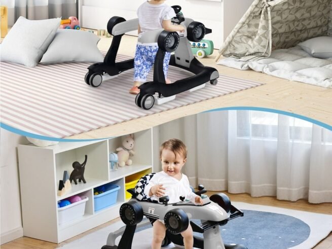 4 in 1 Baby Walker Pusher Foldable Adjustable Height and Speed ​​Music Box