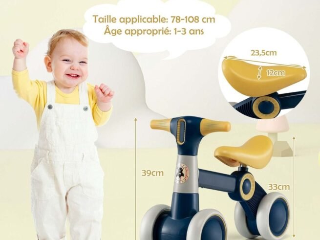 Baby Balance Bike with 4 Wheels 1-3 Years Old