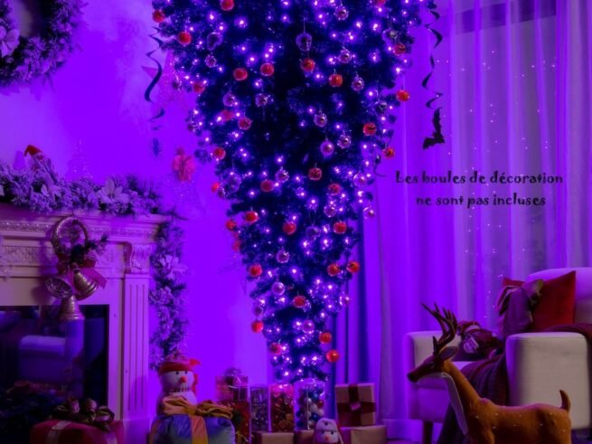 Black Artificial Helloween Christmas Tree 180cm 270 Purple LED Lights