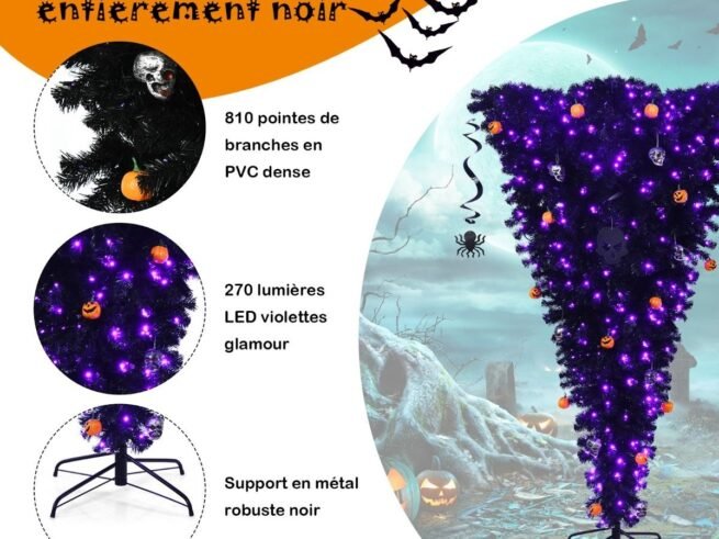 Black Artificial Helloween Christmas Tree 180cm 270 Purple LED Lights