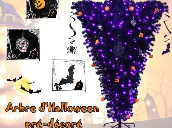 Black Artificial Helloween Christmas Tree 180cm 270 Purple LED Lights