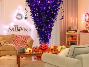 Black Artificial Helloween Christmas Tree 180cm 270 Purple LED Lights