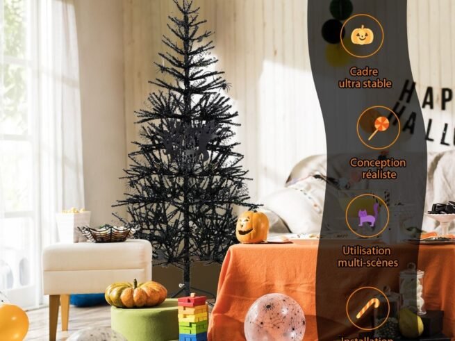 Black Christmas Tree 180CM Artificial Halloween 250 Lights