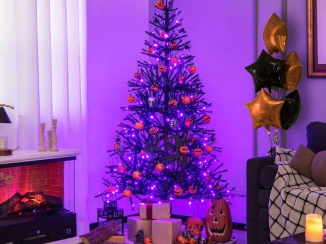 Black Christmas Tree 180CM Artificial Halloween 250 Lights