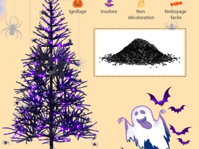 Black Christmas Tree 180CM Artificial Halloween 250 Lights