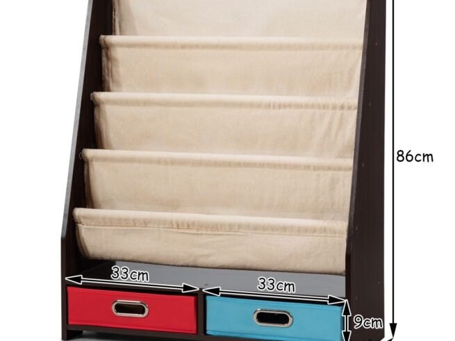 Kids Bookshelf Storage Shelf with 4 Shoulder Shelves and 2 Toy Boxes