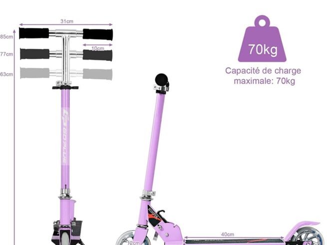 Children's Kick Scooter 2 Wheels Foldable LED Light Adjustable Height