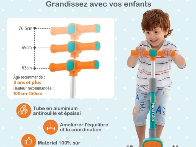 Folding Children's Scooter 3 PU Flash Wheels Height Adjustable 3-6 years