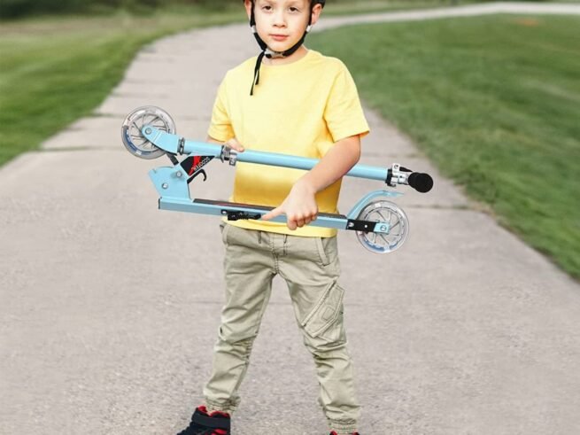 Children's Kick Scooter 2 Wheels Foldable LED Light Adjustable Height