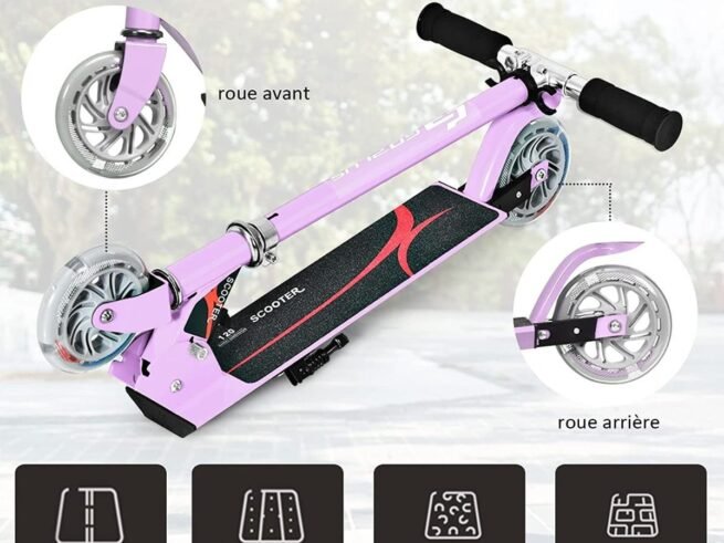 Children's Kick Scooter 2 Wheels Foldable LED Light Adjustable Height