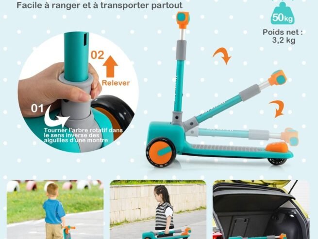 Folding Children's Scooter 3 PU Flash Wheels Height Adjustable 3-6 years