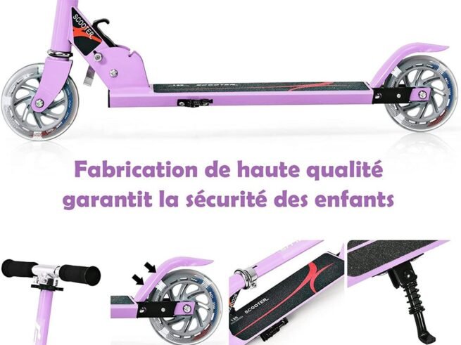 Children's Kick Scooter 2 Wheels Foldable LED Light Adjustable Height