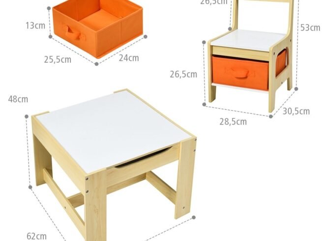Children's Table Chair Set Removable 2-Sided Board 2 Boxes Desk with Storage