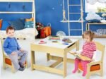 Children's Table Chair Set Removable 2-Sided Board 2 Boxes Desk with Storage