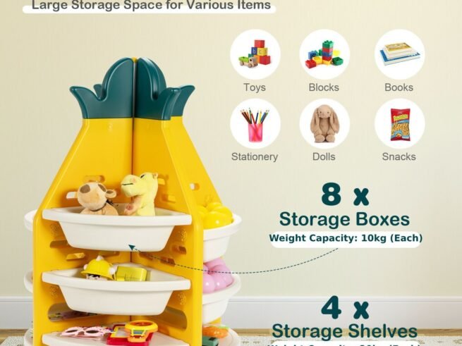 3-Tier Children's Toy Storage Rack Pineapple-Shaped Rotating Shelf