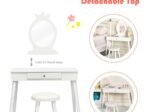 Children's Dressing Table with Drawer and Stool Girls' Makeup Table White