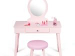 Children's Dressing Table with Drawer and Stool Girls' Makeup Table White
