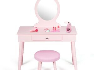 Children's Dressing Table with Drawer and Stool Girls' Makeup Table White