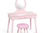 Children's Dressing Table with Drawer and Stool Girls' Makeup Table White