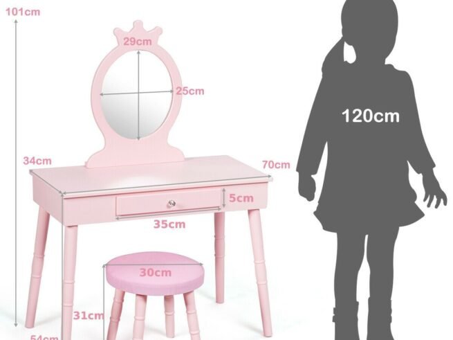 Children's Dressing Table with Drawer and Stool Girls' Makeup Table White