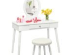 Children's Dressing Table with Drawer and Stool Girls' Makeup Table White