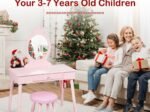 Children's Dressing Table with Drawer and Stool Girls' Makeup Table White