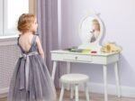 Children's Dressing Table with Drawer and Stool Girls' Makeup Table White
