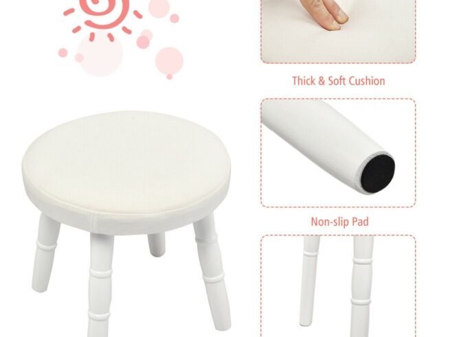 Children's Dressing Table with Drawer and Stool Girls' Makeup Table White