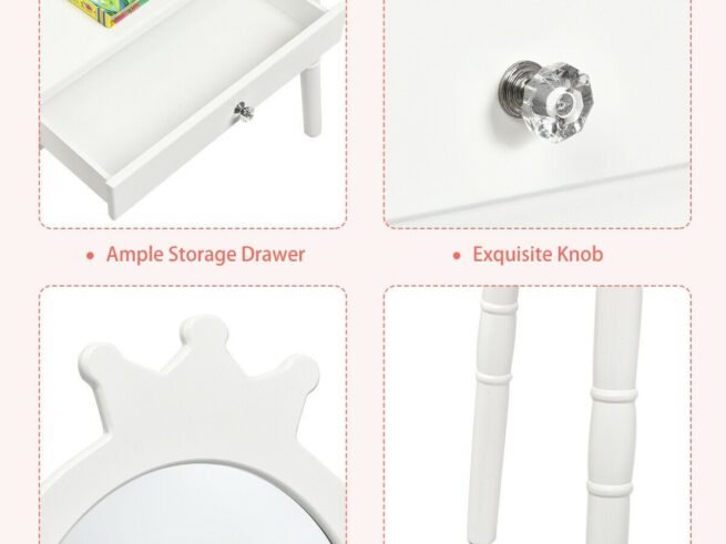 Children's Dressing Table with Drawer and Stool Girls' Makeup Table White