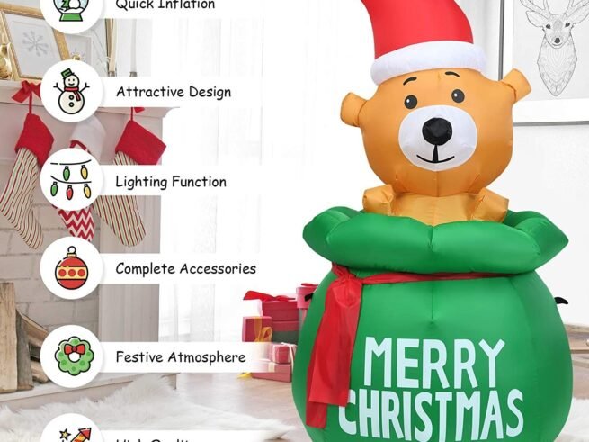 1.5M Inflatable Christmas Bear LED Light Fan Waterproof Fabric