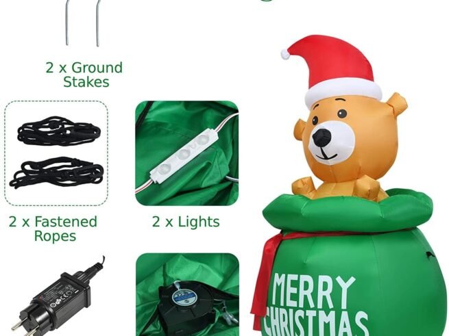 1.5M Inflatable Christmas Bear LED Light Fan Waterproof Fabric