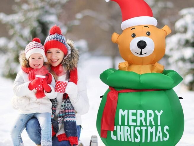 1.5M Inflatable Christmas Bear LED Light Fan Waterproof Fabric