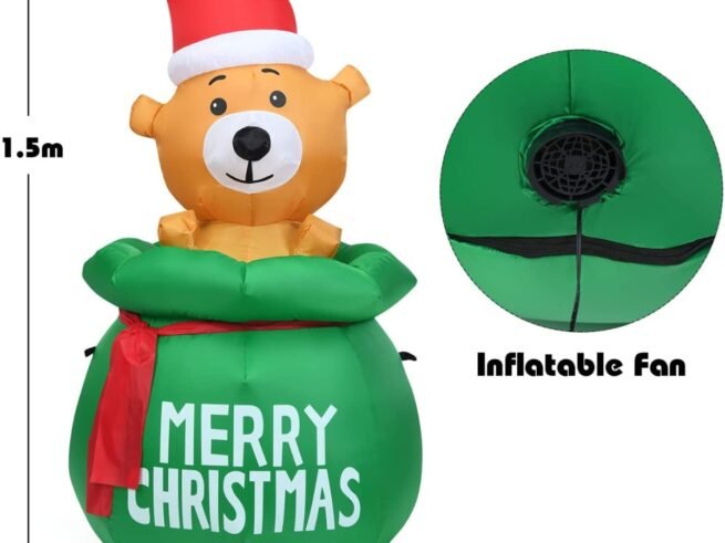 1.5M Inflatable Christmas Bear LED Light Fan Waterproof Fabric