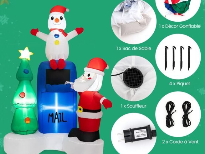 Inflatable Christmas Tree Santa Claus Decoration LED Lights 185cm