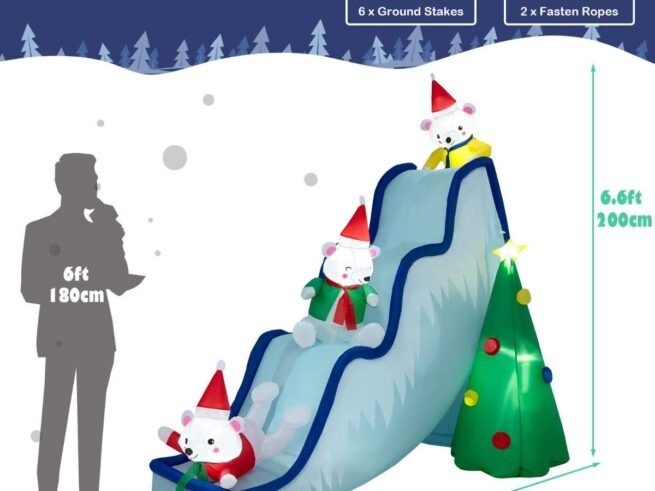 Inflatable Christmas Decoration 3 Polar Bears Slide LED Lights