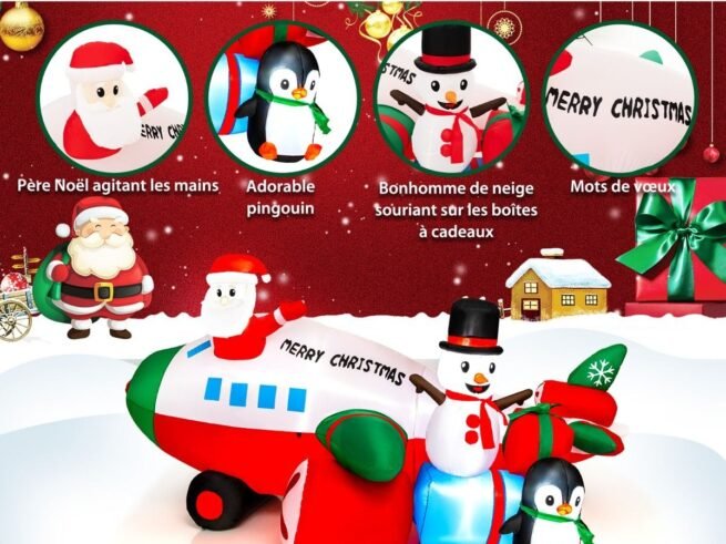 Inflatable Christmas Santa Claus in Helicopter Decoration