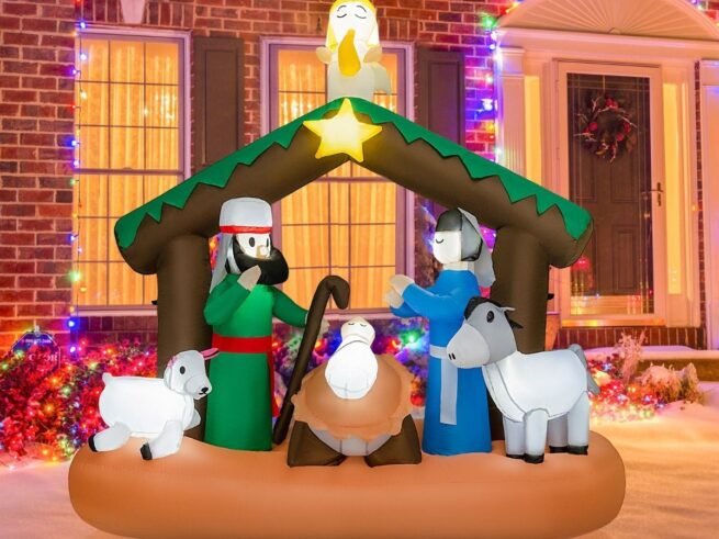 Inflatable Christmas Decoration Jesus Birth Scene with 7 Built-in LED Lights