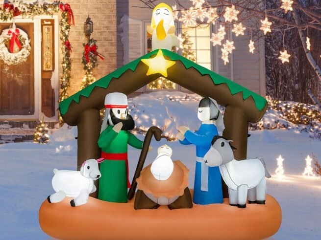 Inflatable Christmas Decoration Jesus Birth Scene with 7 Built-in LED Lights