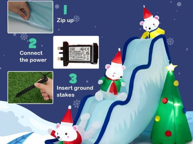 Inflatable Christmas Decoration 3 Polar Bears Slide LED Lights