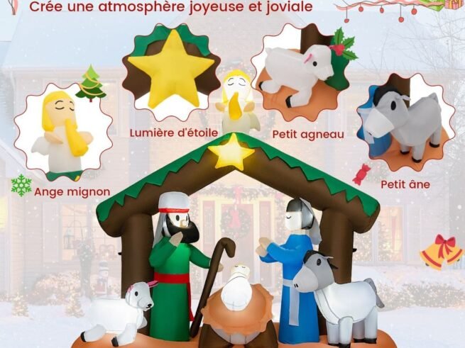 Inflatable Christmas Decoration Jesus Birth Scene with 7 Built-in LED Lights