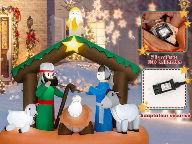 Inflatable Christmas Decoration Jesus Birth Scene with 7 Built-in LED Lights