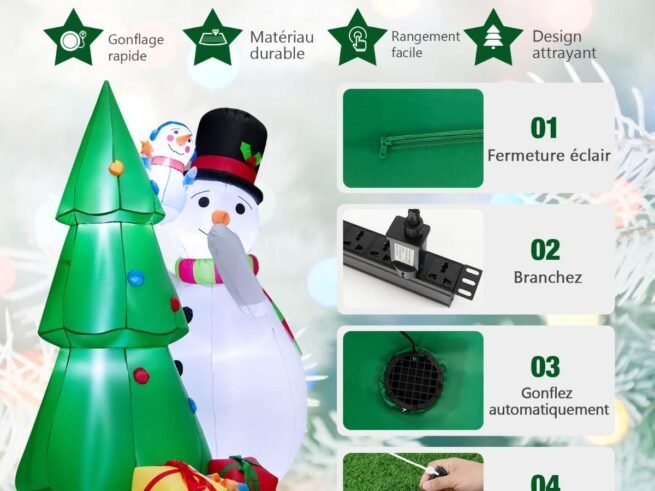 Inflatable Christmas Tree Snowmen Decorations 180cm LED Lights