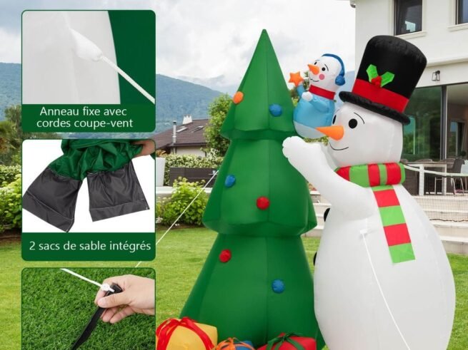 Inflatable Christmas Tree Snowmen Decorations 180cm LED Lights