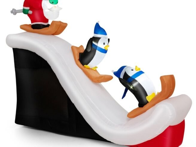Inflatable Christmas Decorations Santa ClausSkiing Penguins with 4 LED Lights