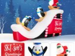 Inflatable Christmas Decorations Santa ClausSkiing Penguins with 4 LED Lights
